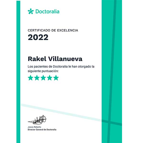 Certificado de Excelencia 2022 psicóloga en Galdakao Rakel Villanueva